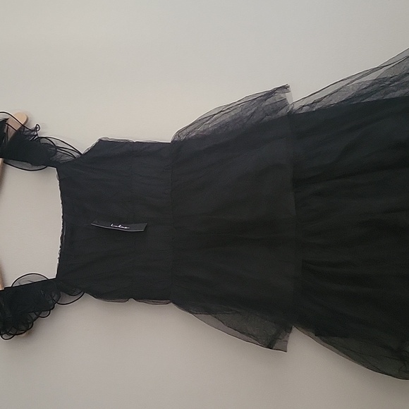 NWT Lulus Tulle For Love Black Mesh Tulle Tiered Ruffled Maxi Dress - Picture 7 of 12